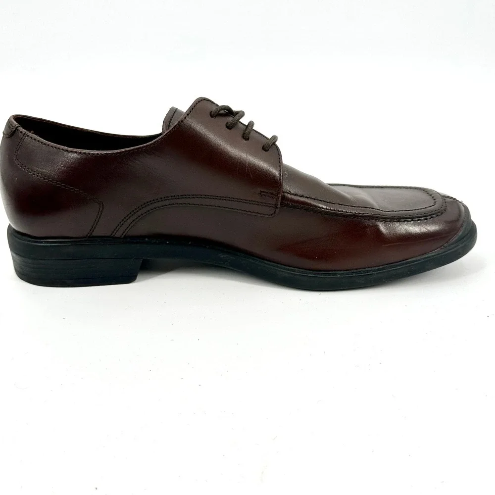 Cole Haan Mens Dark Brown Leather Apron Toe Derby Dress Shoes Size 11 M